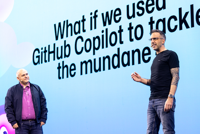 Dylan on stage at GitHub Universe